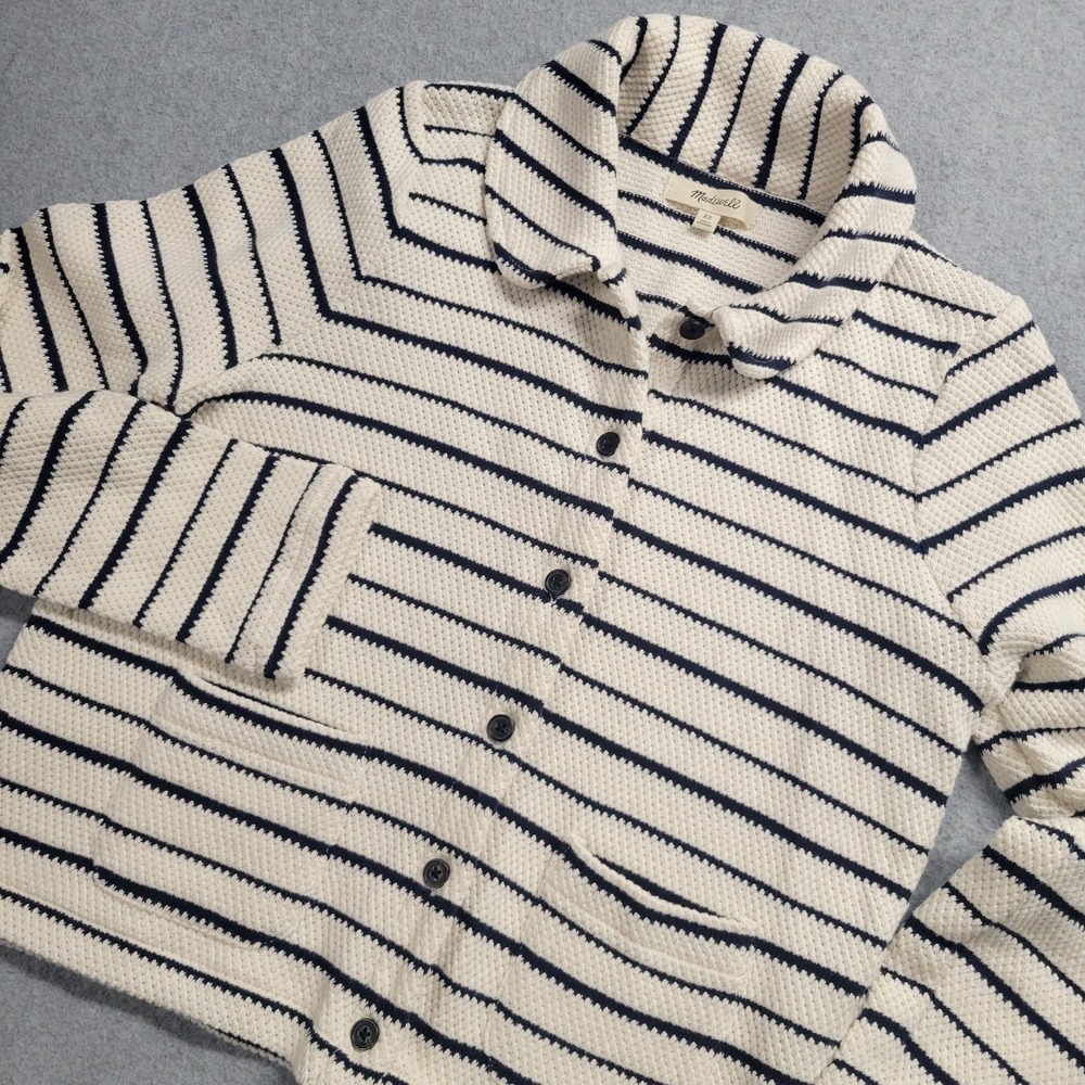 Madewell Cream and Black Striped Button-Up Cardigan - Picture 3 of 11